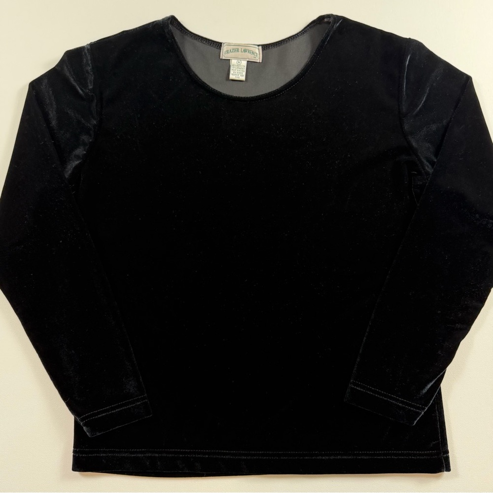 Vintage Y2K Black Velvet Long Sleeve Top – M Goth Chic Party NYE Holidays
